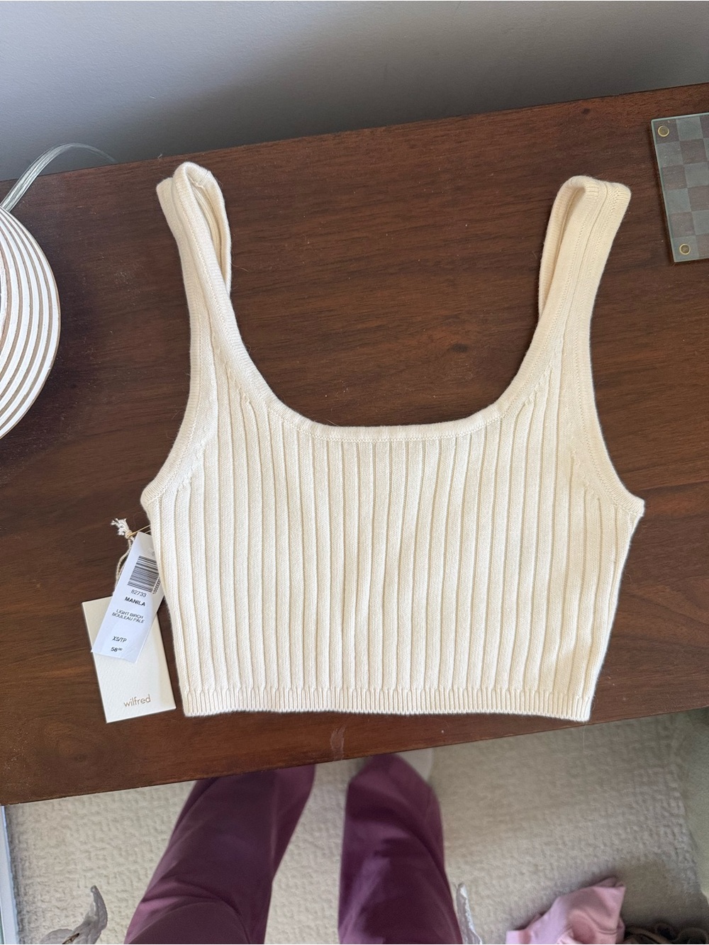 Wilfred Manila Cream Ribbed Knit Crop Tank Merino Wool